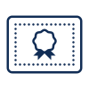 Certificate icon with blue border.